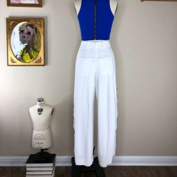 Maiyet Off White Cropped Button Pants Tuxedo Side - Picture 6 of 6